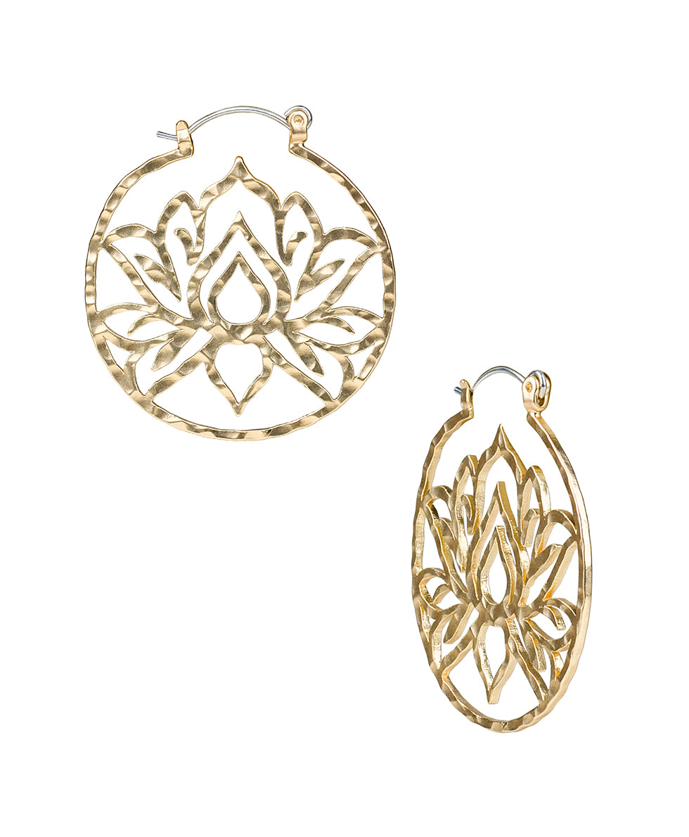 Lotus Hoop Earrings - Lotus Flower