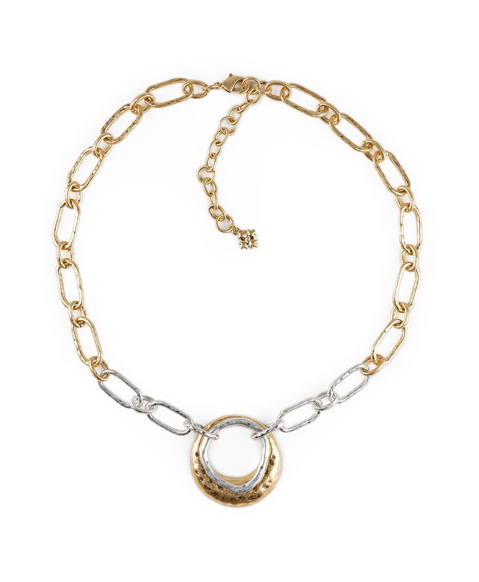 Double Circle Necklace - Hammered