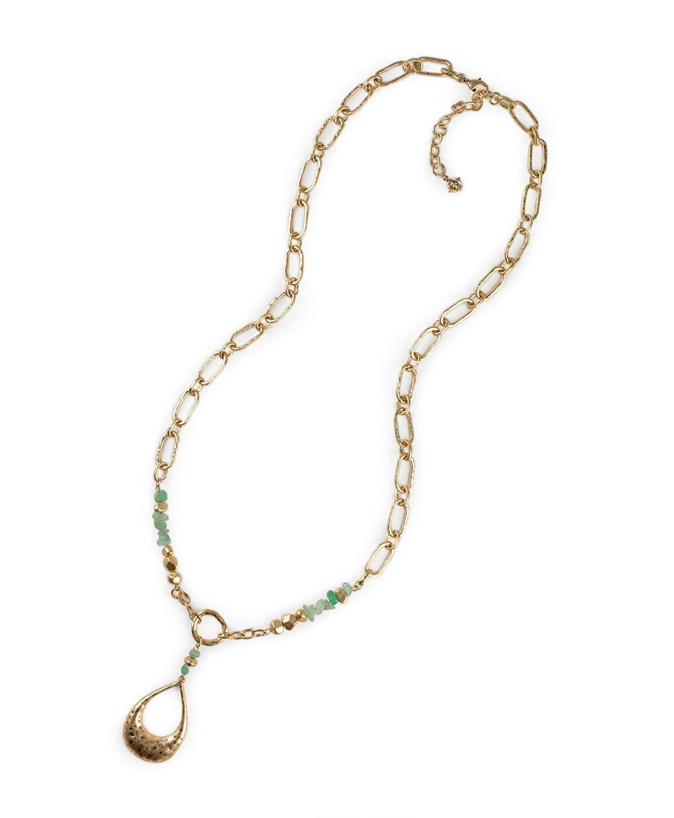 Large Tear Drop Pendant Necklace - Hammered