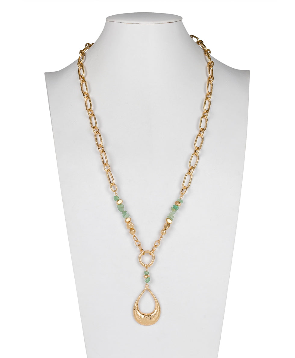 Large Tear Drop Pendant Necklace - Hammered