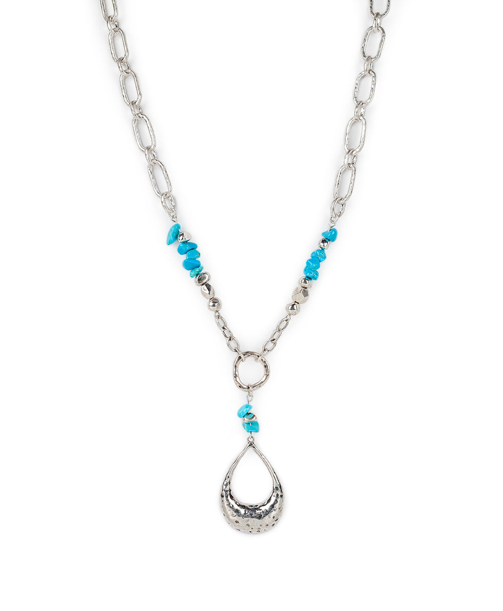 Large Tear Drop Pendant Necklace - Hammered