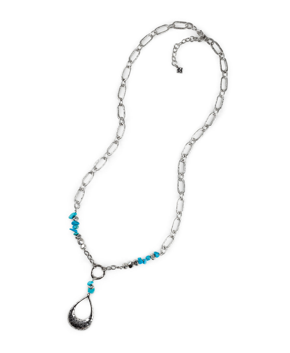 Large Tear Drop Pendant Necklace - Hammered
