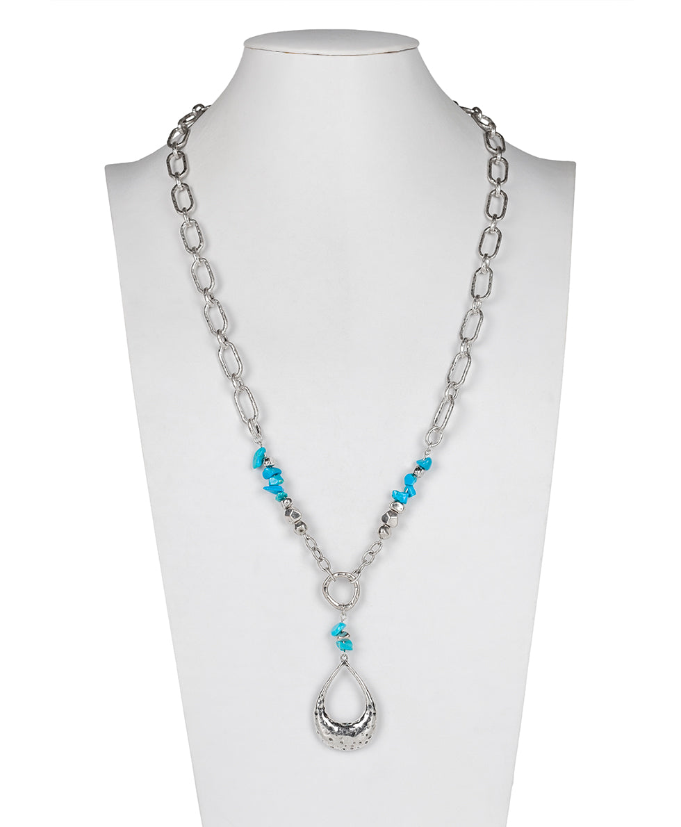 Large Tear Drop Pendant Necklace - Hammered