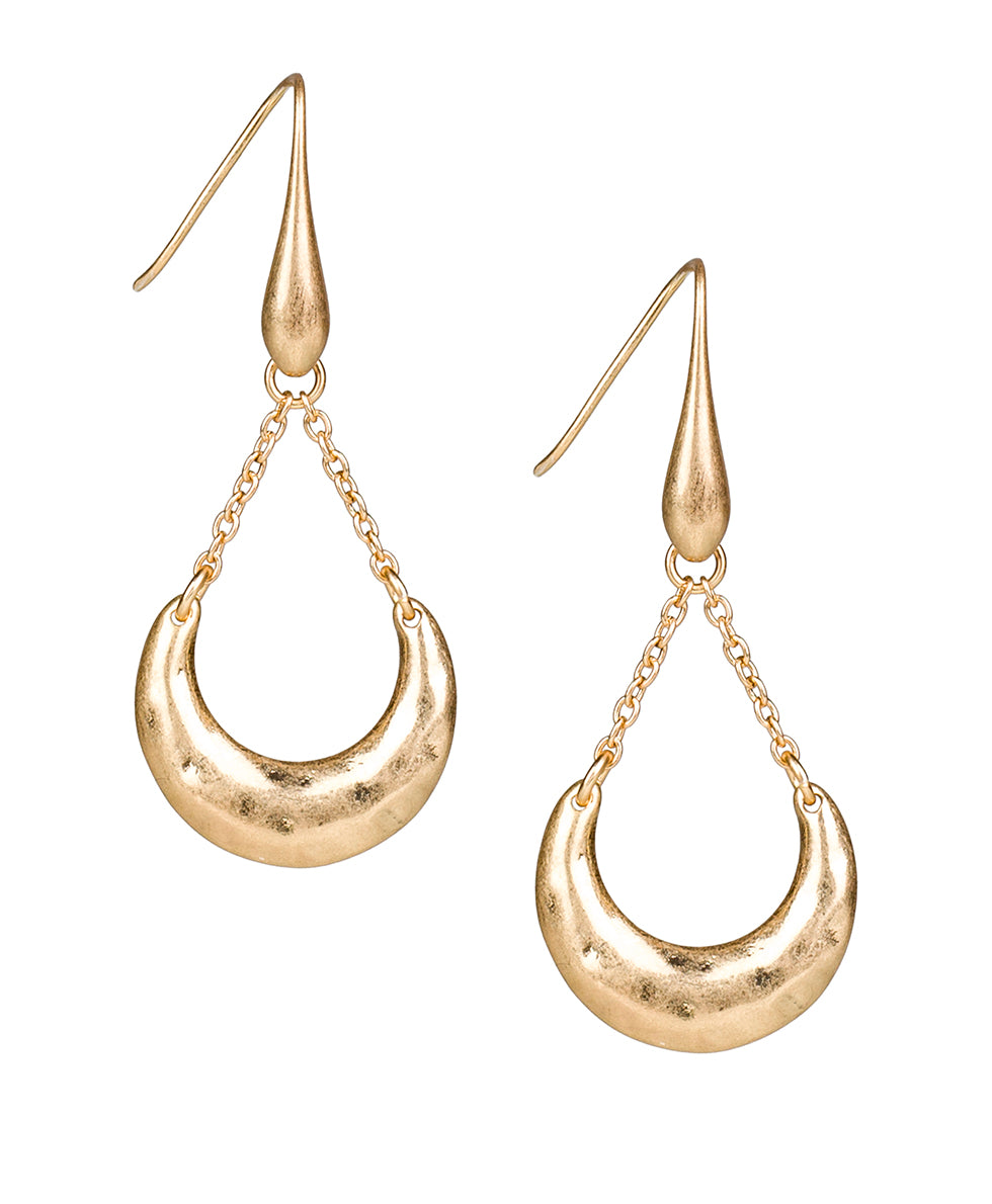 Crescent on Chain Earrings - Hammered
