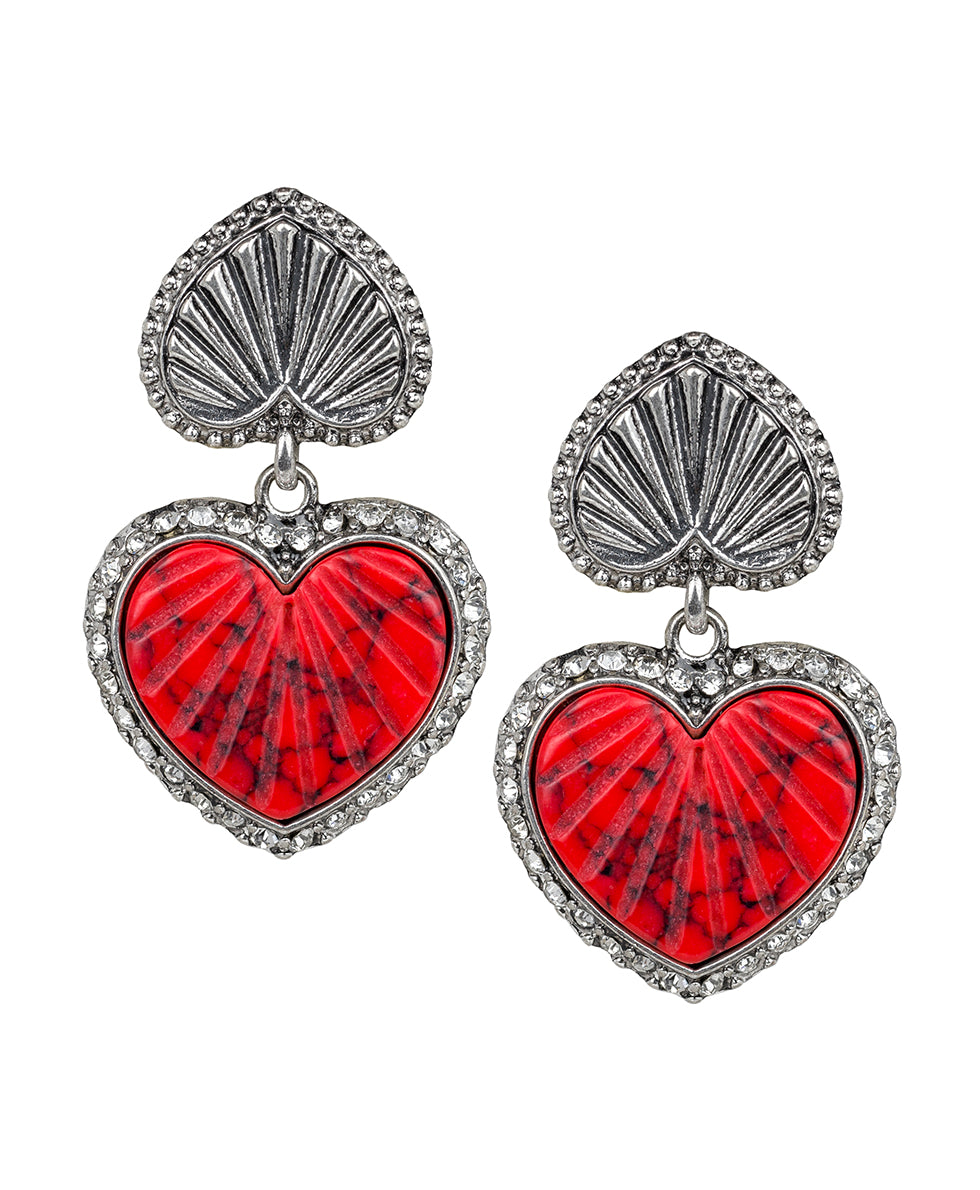 Double Heart Drop Earrings - Lovely Stone