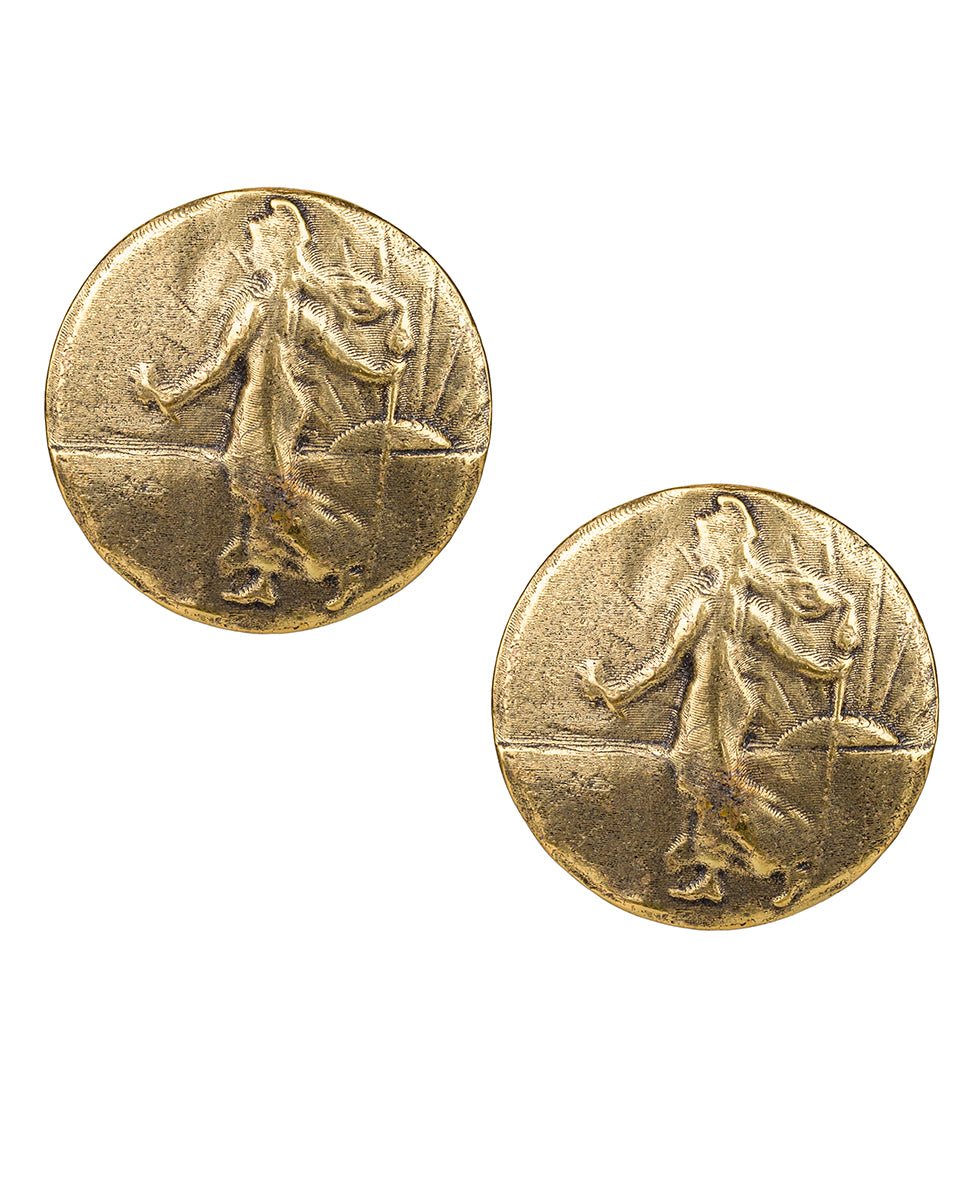 Goddess Button Earrings - Coin