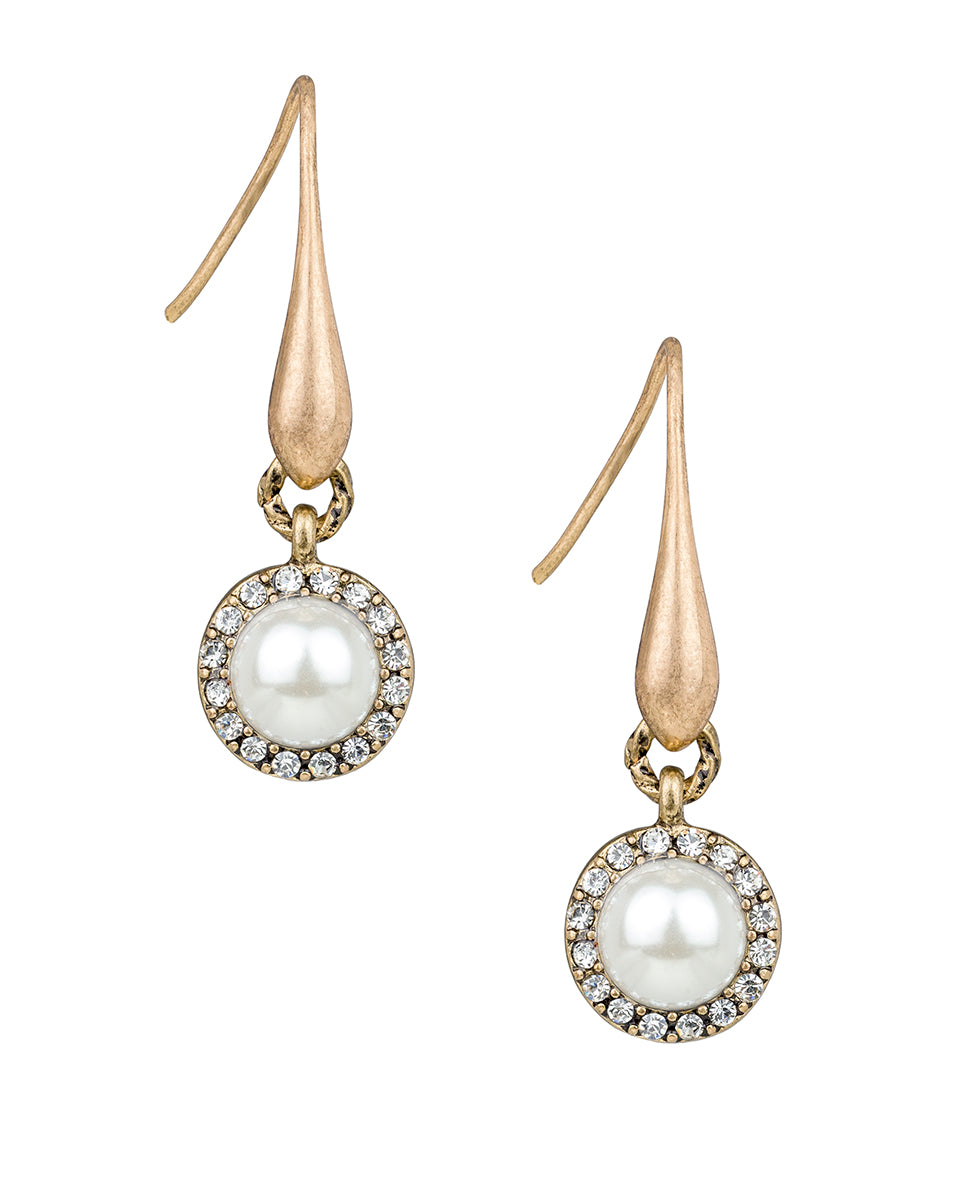 Pavé Pearl Drop Earrings - Bee Happy
