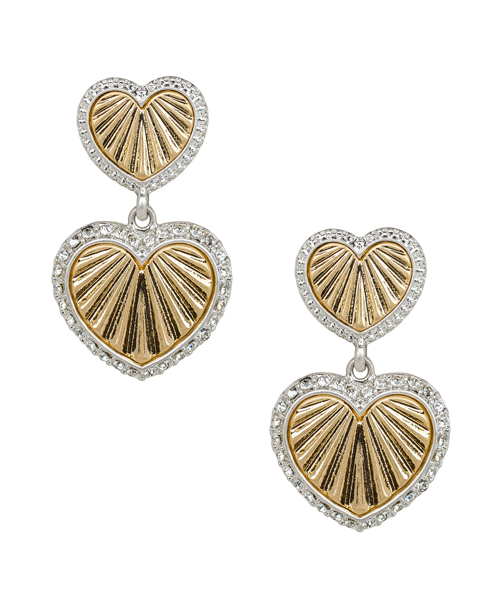 Double Heart Drop Post Earrings - Lovely Sparkle