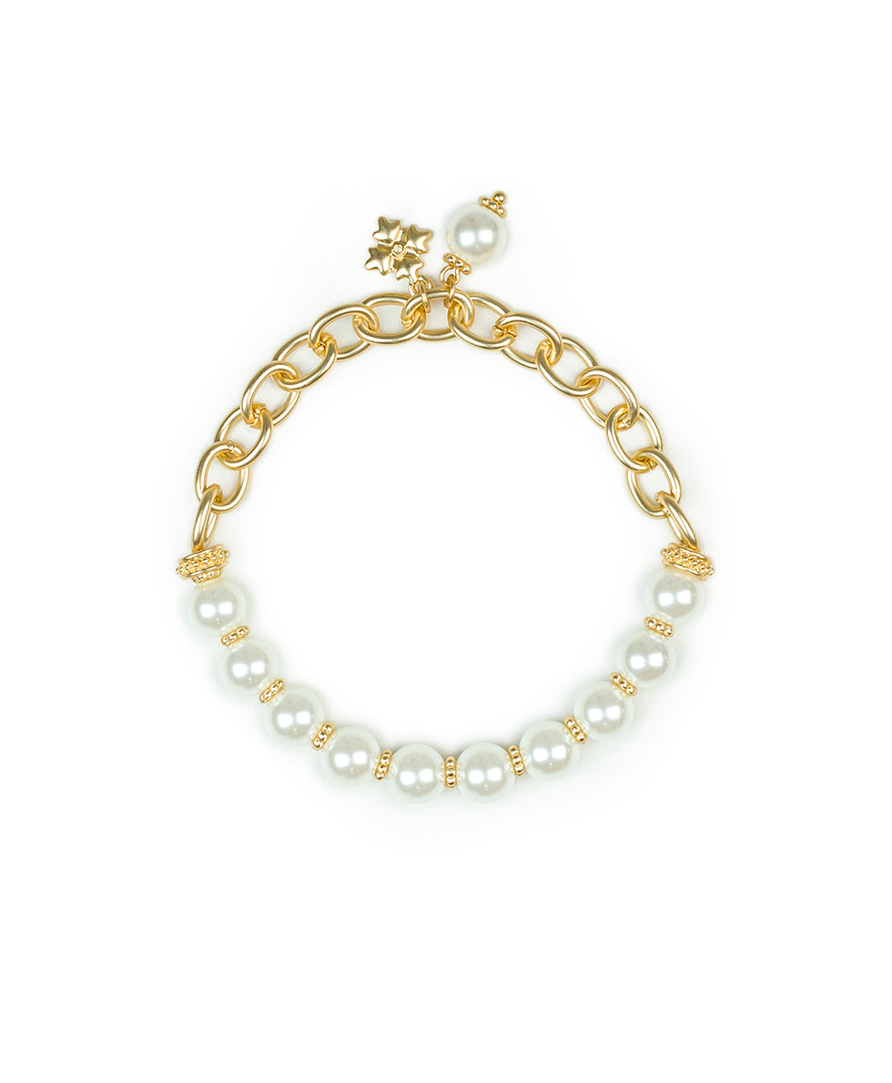 Pearl Stretch Chain Bracelet - Rosey