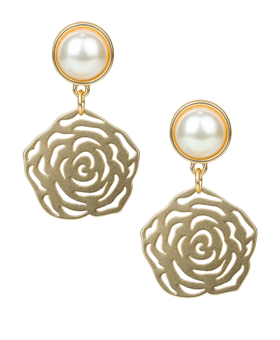 Mabe Pearl Laser Cut Earrings - Rosey
