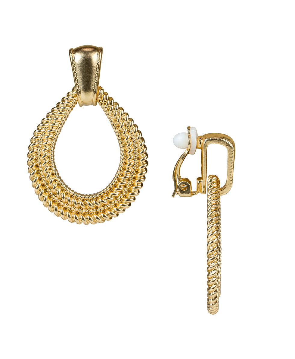 Tear Drop Doorknocker Clip Earrings  - Rope Ring