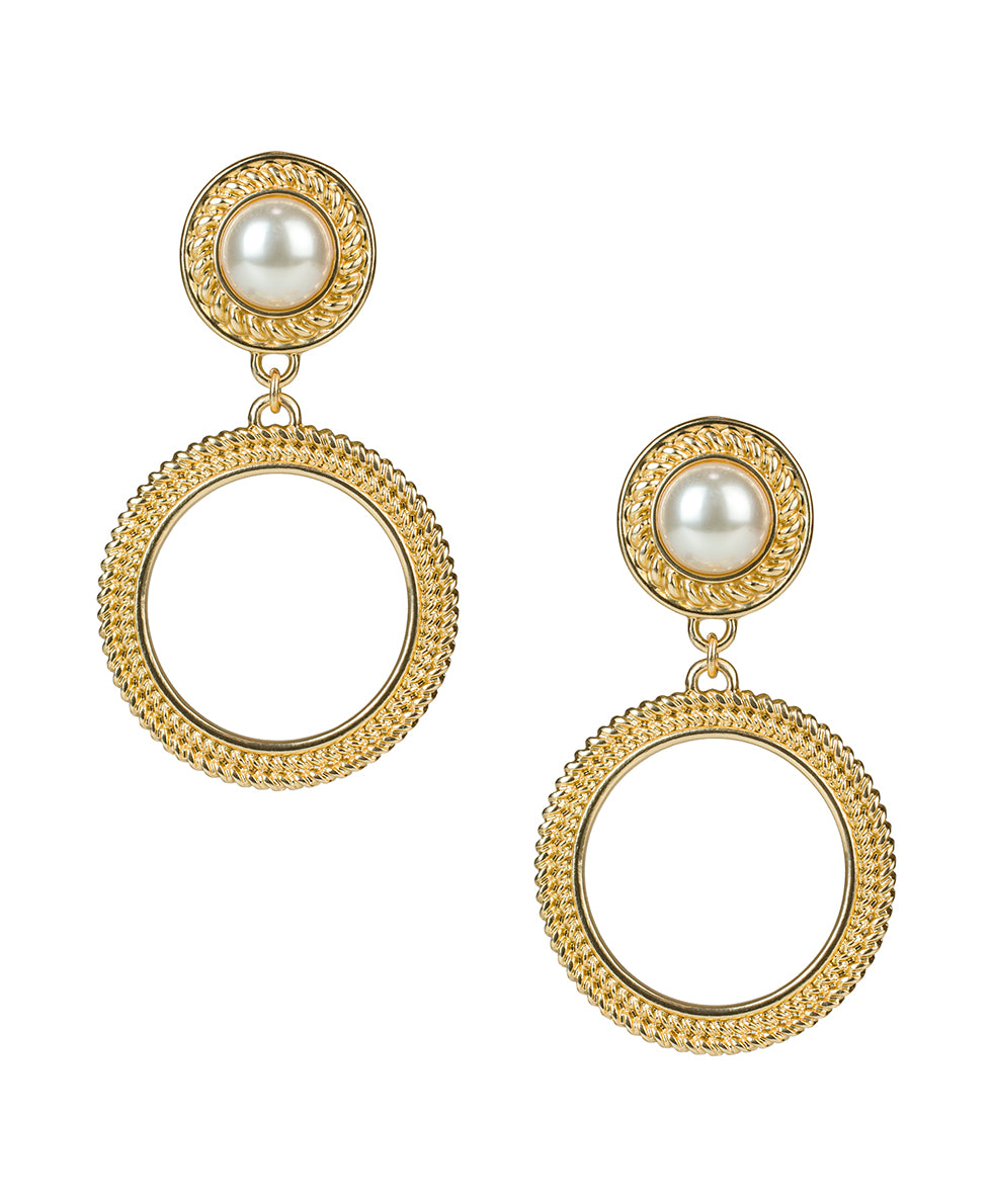 Mabe Pearl w/ Ring Drop Earrings - Rope Ring