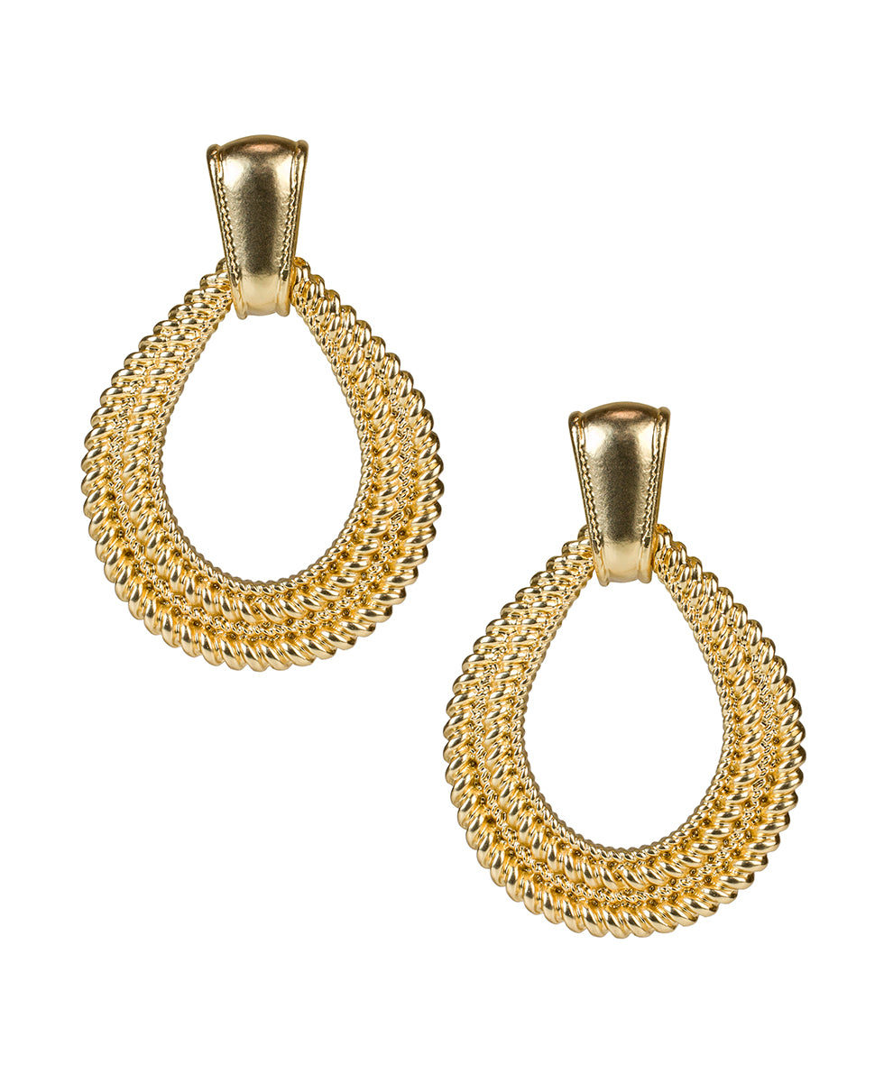 Tear Drop Doorknocker Post Earrings - Rope Ring