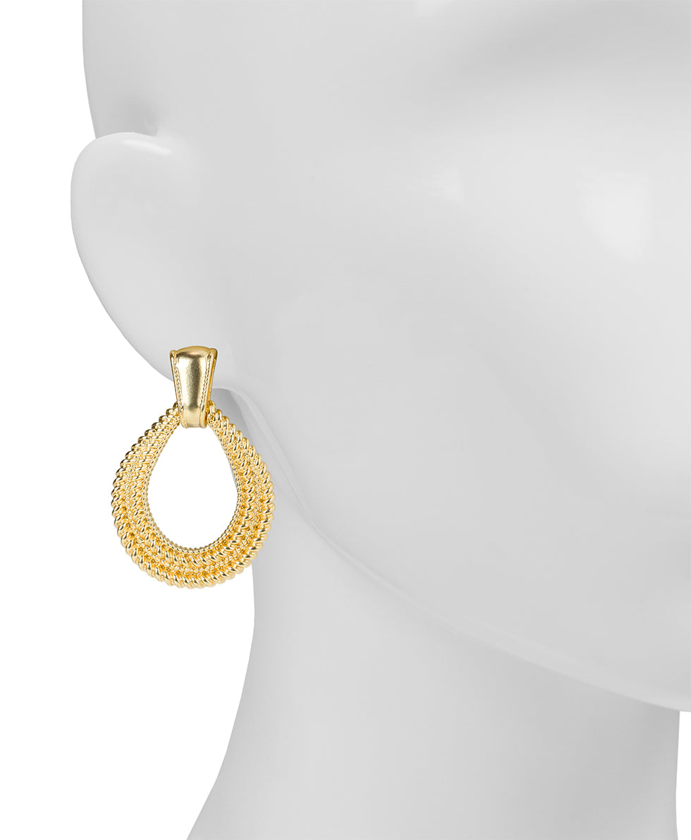 Tear Drop Doorknocker Post Earrings - Rope Ring