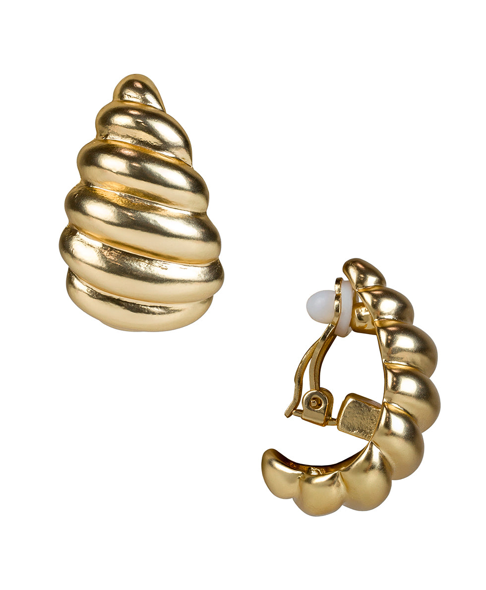 Scalloped J Hoop Clip Earrings - Rope Ring