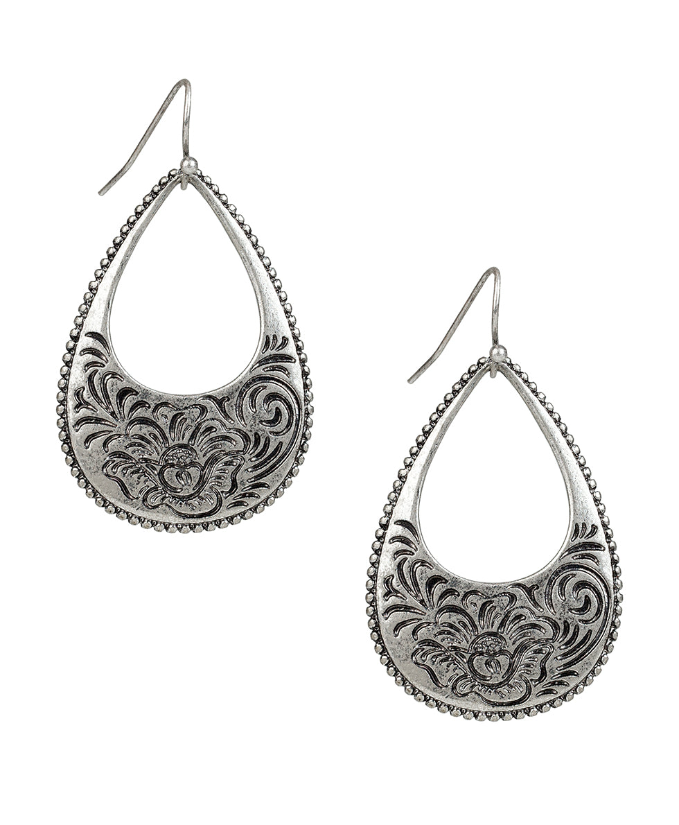 Tear Drop Earrings - Etched Rose