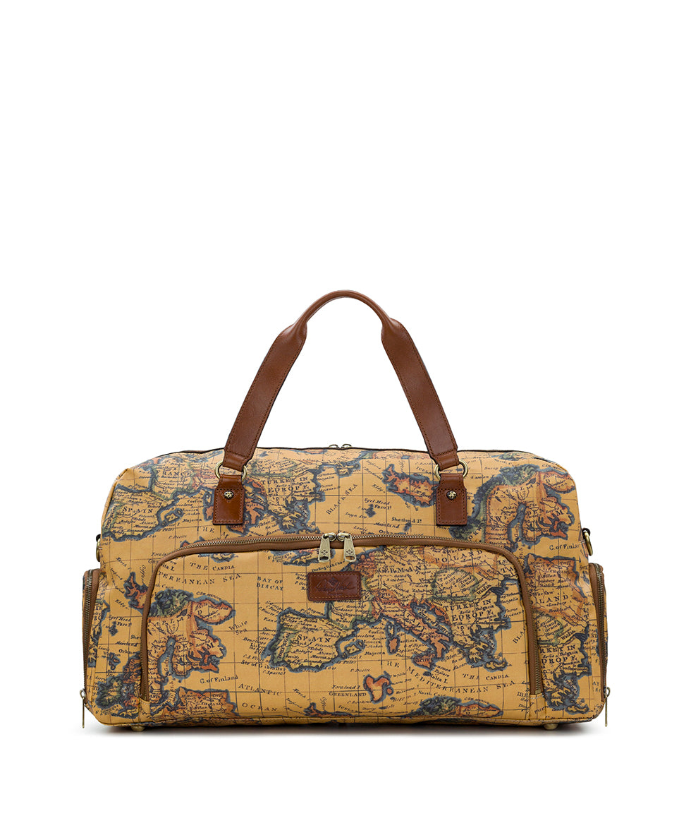 Mandara Overnighter Duffel - Patina Coated Linen Canvas — European Map Print