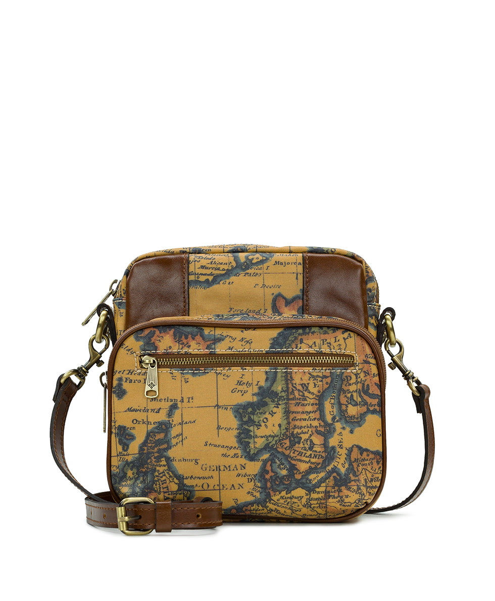 Pinesdale Crossbody - Patina Coated Linen Canvas — European Map Print