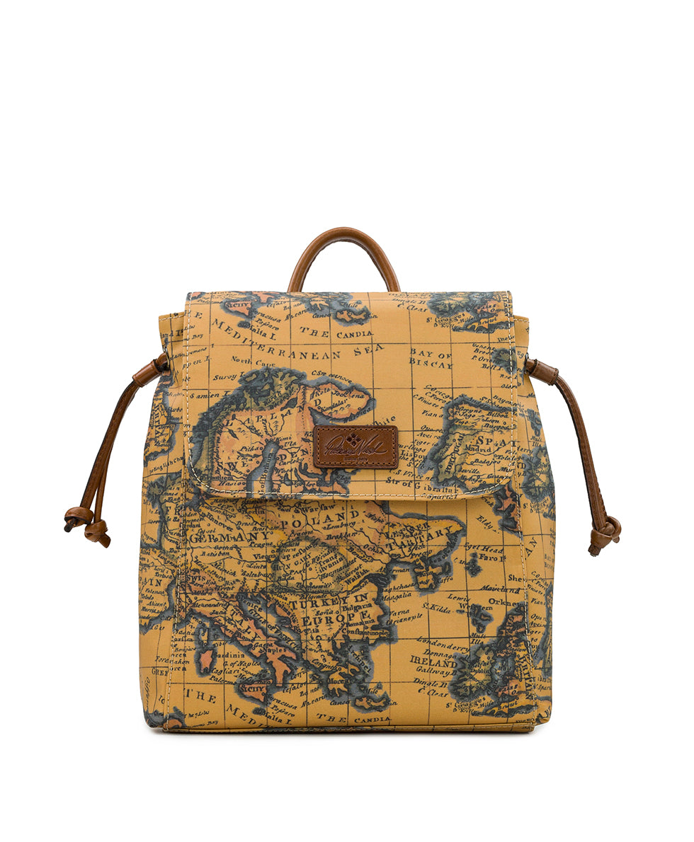 Arino Convertible Backpack - Patina Coated Linen Canvas — European Map Print