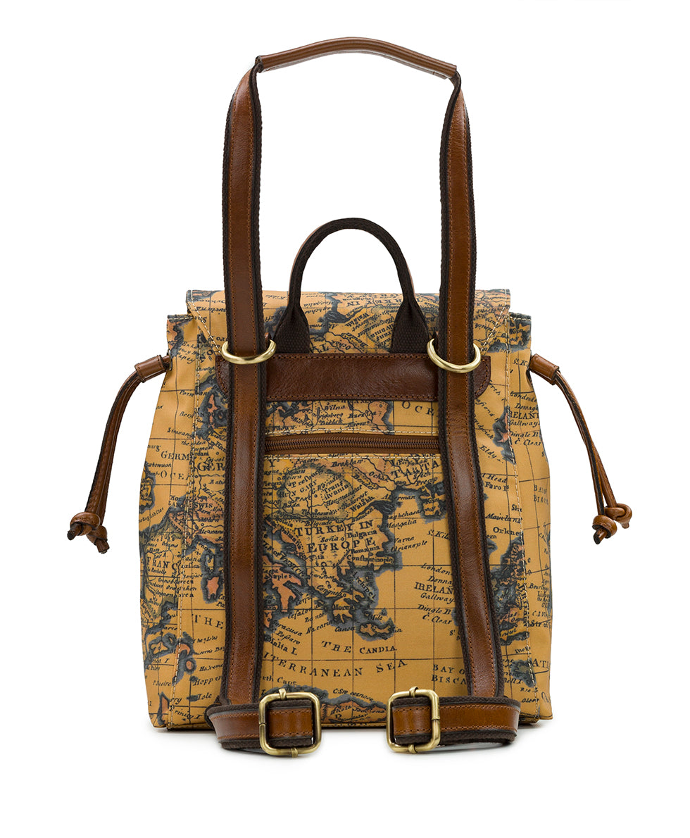 Arino Convertible Backpack - Patina Coated Linen Canvas — European Map Print