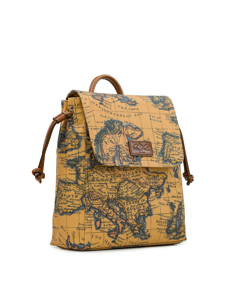 Arino Convertible Backpack - Patina Coated Linen Canvas — European Map Print