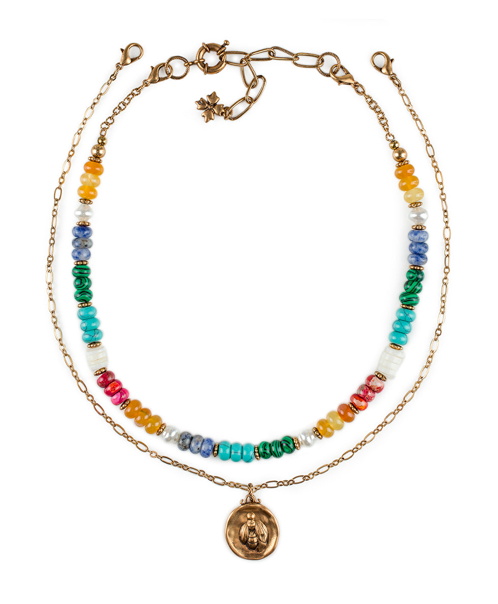 Double Strand Necklace with Bee Pendant - World Bead