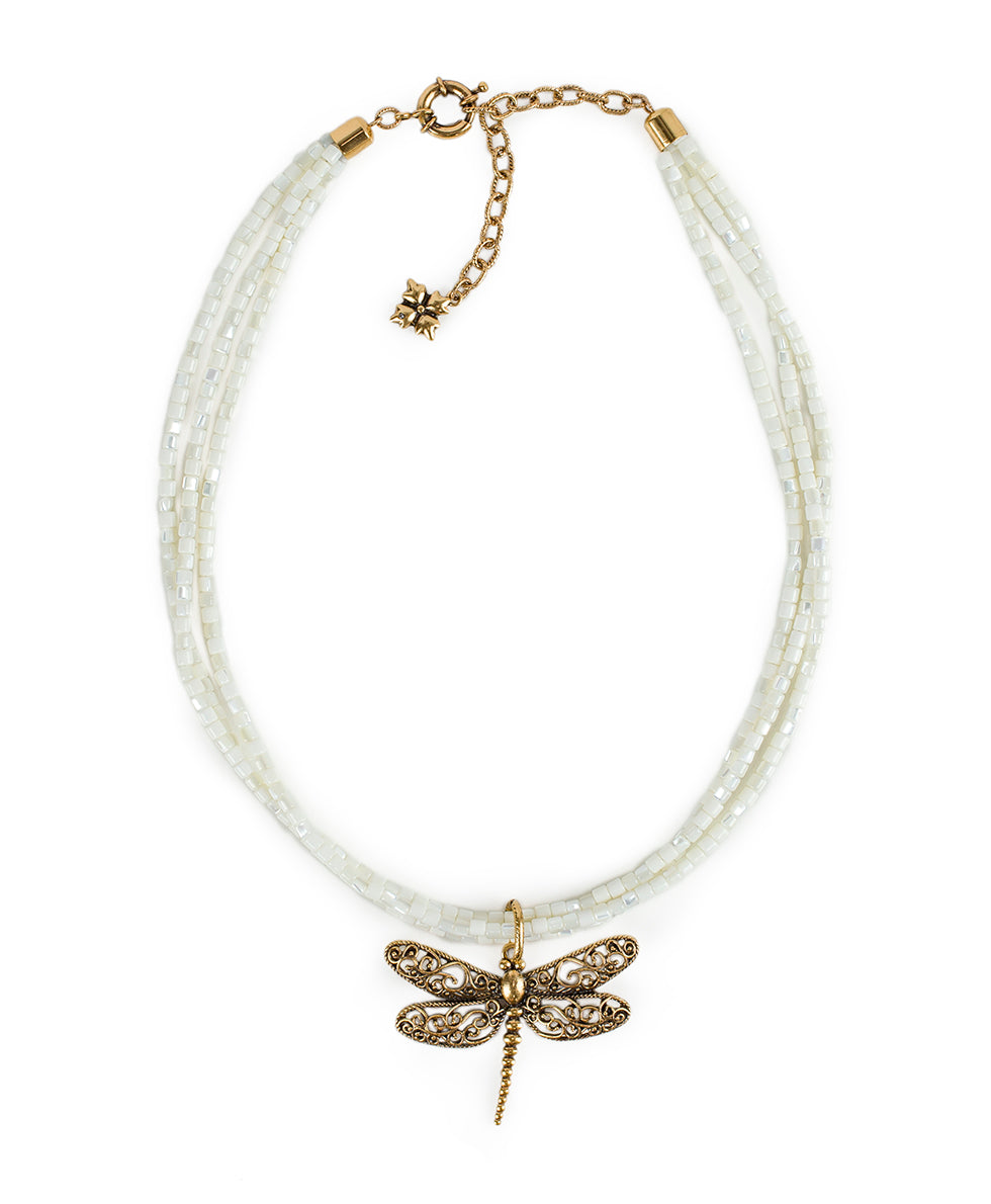 Dragonfly Pendant - Filigree & Flowers