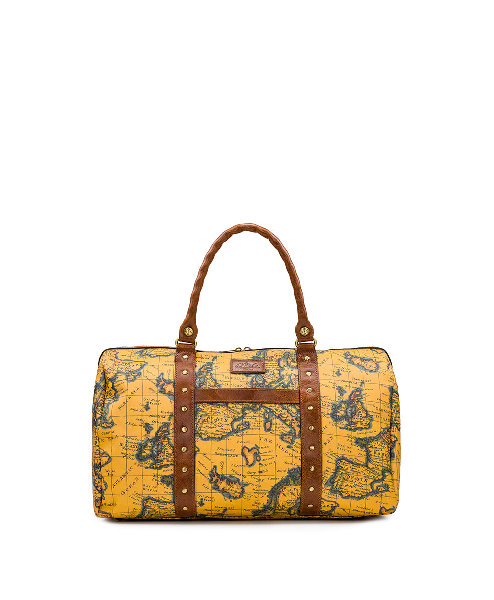 Milano Weekender Duffel Bag - Patina Coated Linen Canvas — European Map Print