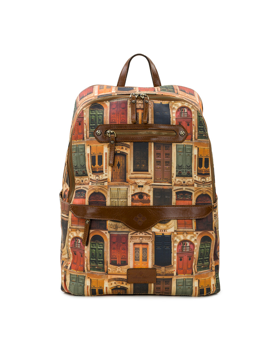 Karina Backpack - Patina Coated Linen Canvas Doorways To Italy
