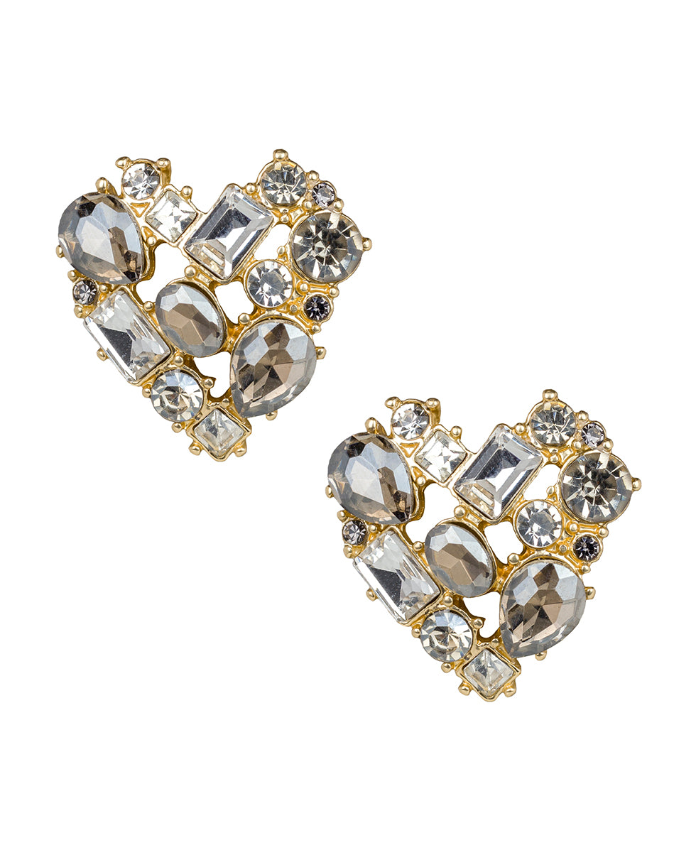 Multi Stone Heart Post Earrings - Clear