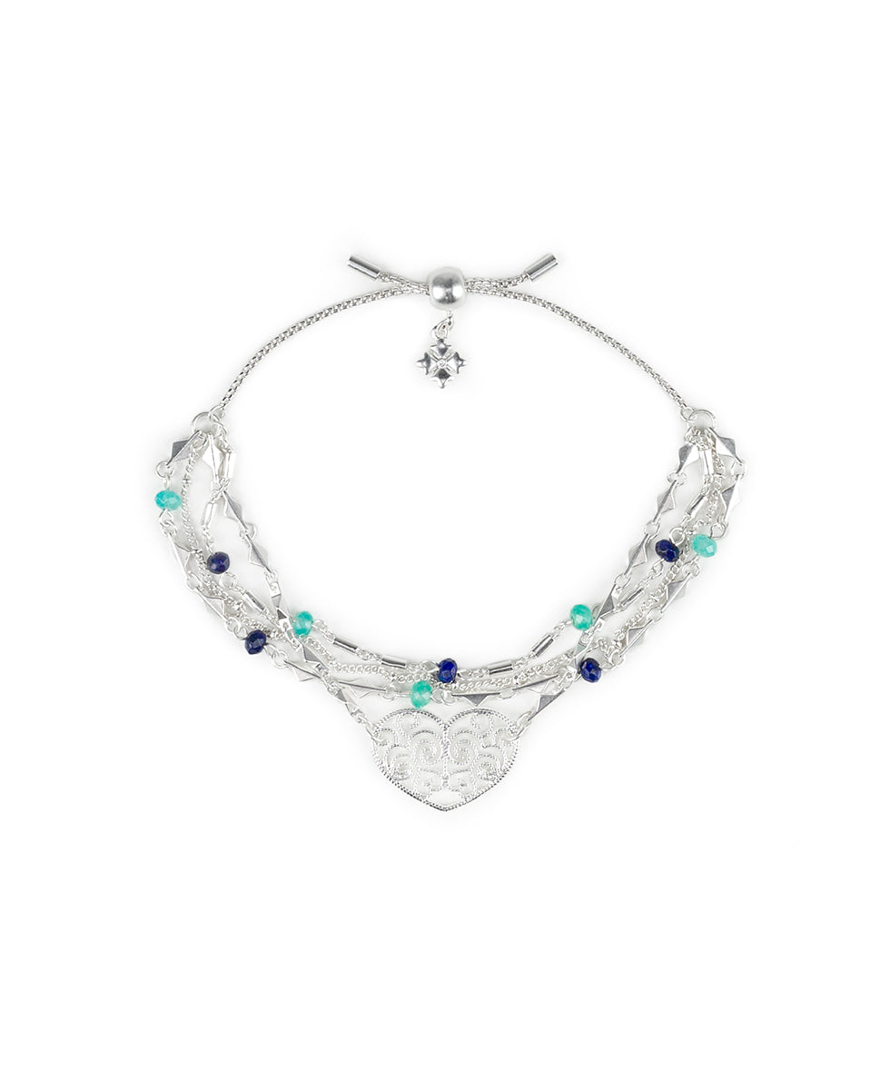Heart Charm Mutli Chain Bracelet - Filigree and Flutter