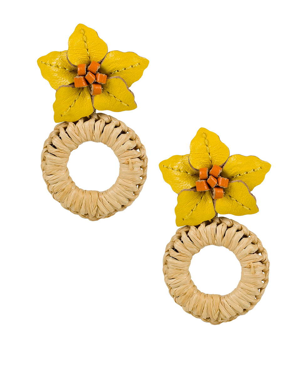 Elvira Flower Drop Earrings - Rattan