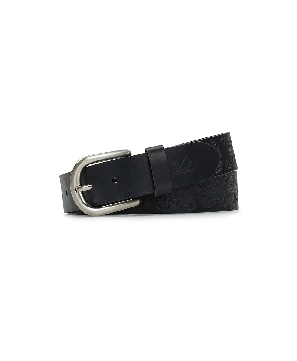 Grace Floret Embossed Belt - Handcut Tooled — Black