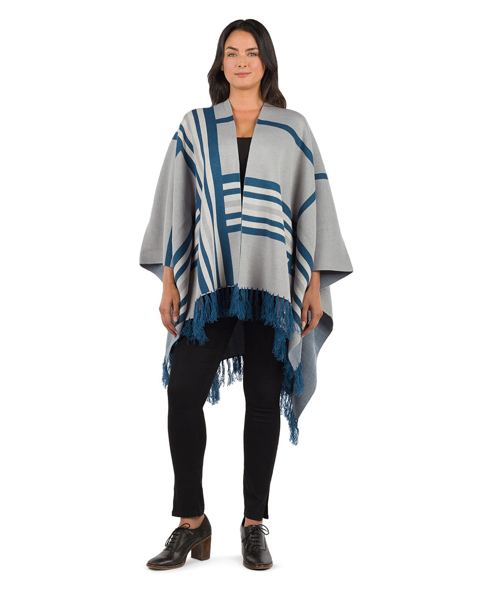 Striped Shawl - Fringed - Stone
