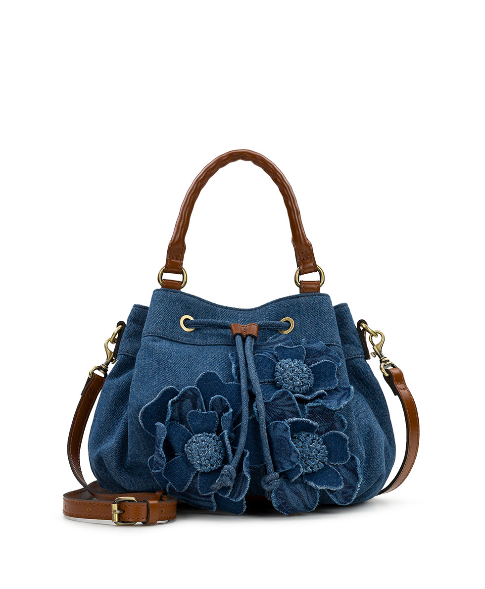 Oriana Drawstring - Floral Applique Denim