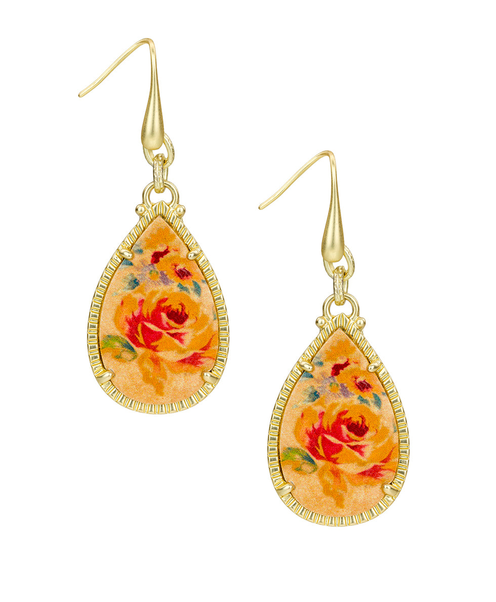 Tear Drop Earrings - Aegean Blooms Spot Print