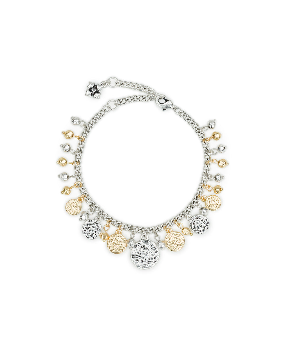 Multi Charm Bracelet - Hammered Link