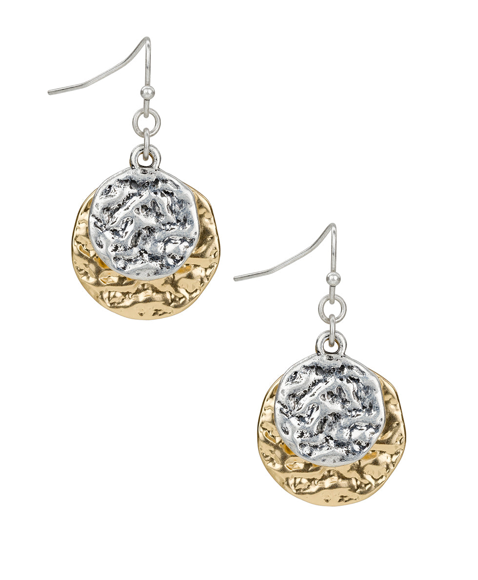 Double Drop Earrings  - Hammered Link