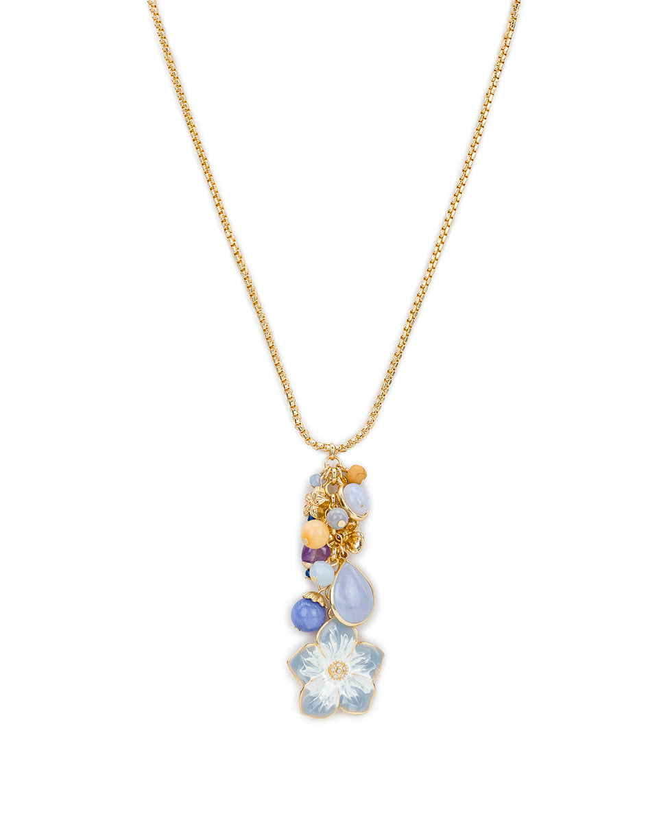 Multi Charm Necklace with Enamel Flower - Aegean Blooms