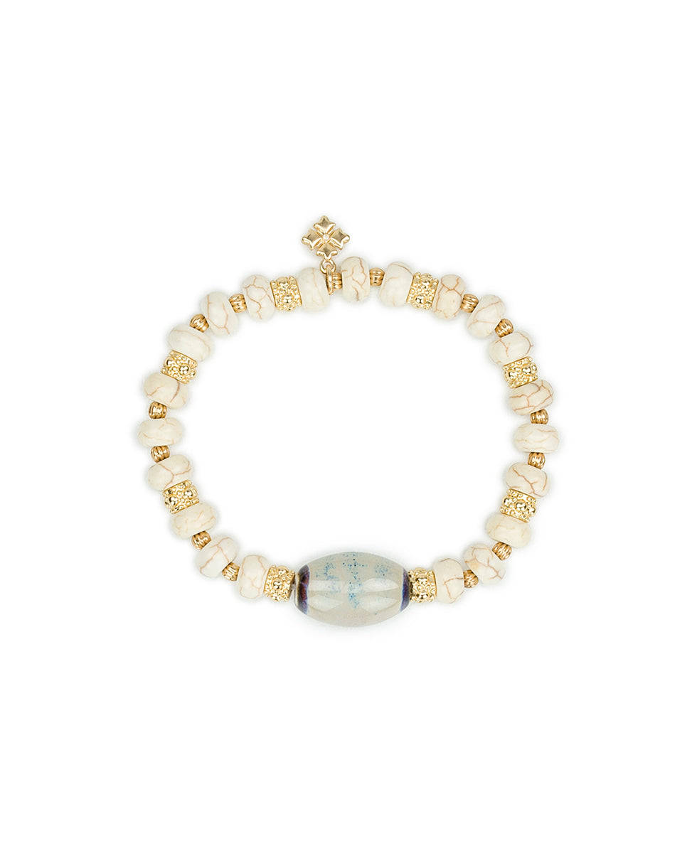 Teal Bead Stretch Bracelet - Ceramic Bead