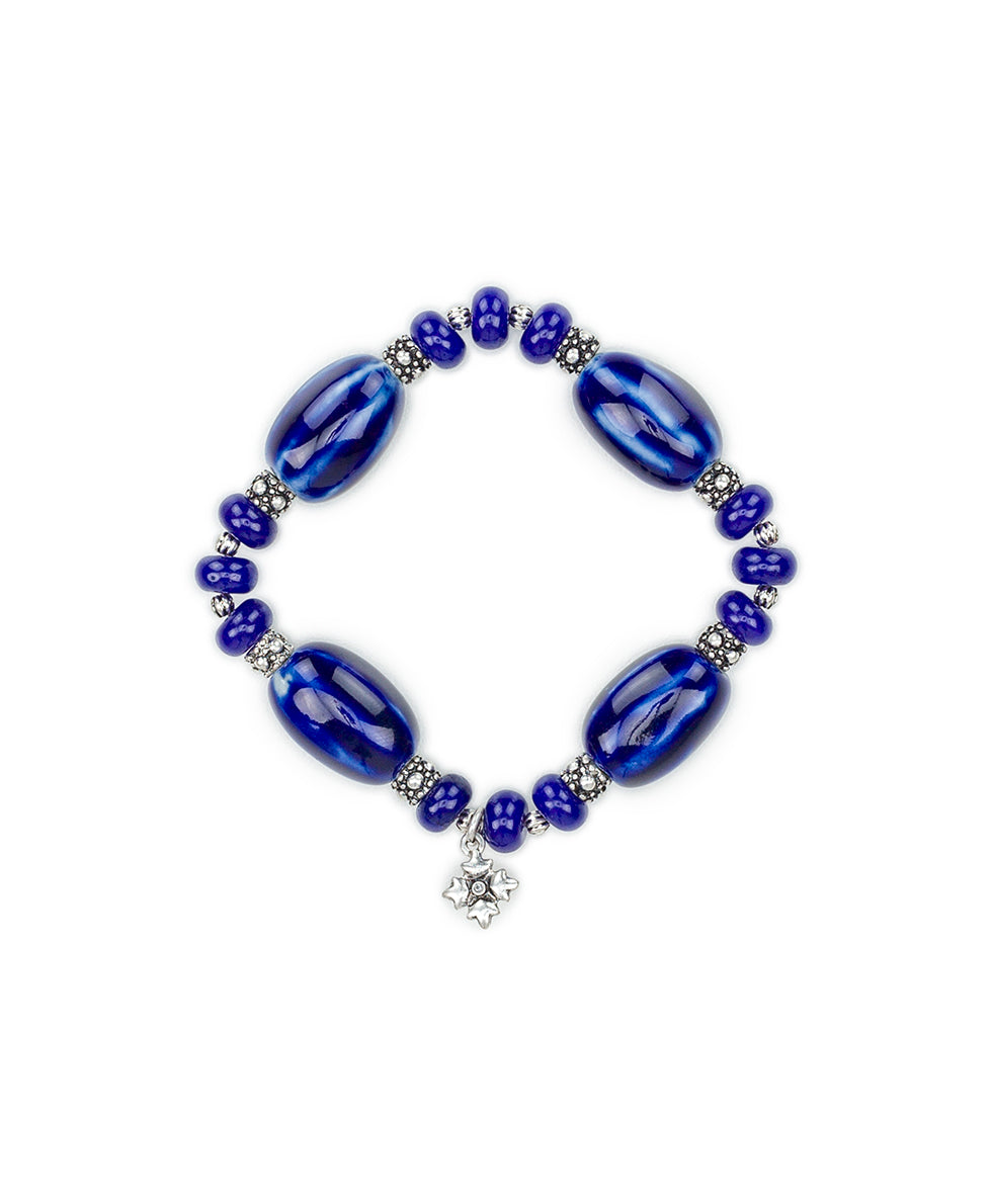Blue Textured Stretch Bracelet - Ceramic Bead