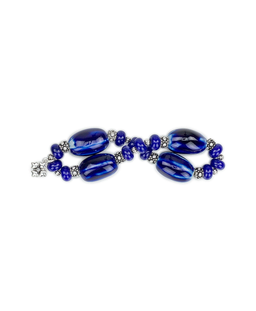 Blue Textured Stretch Bracelet - Ceramic Bead
