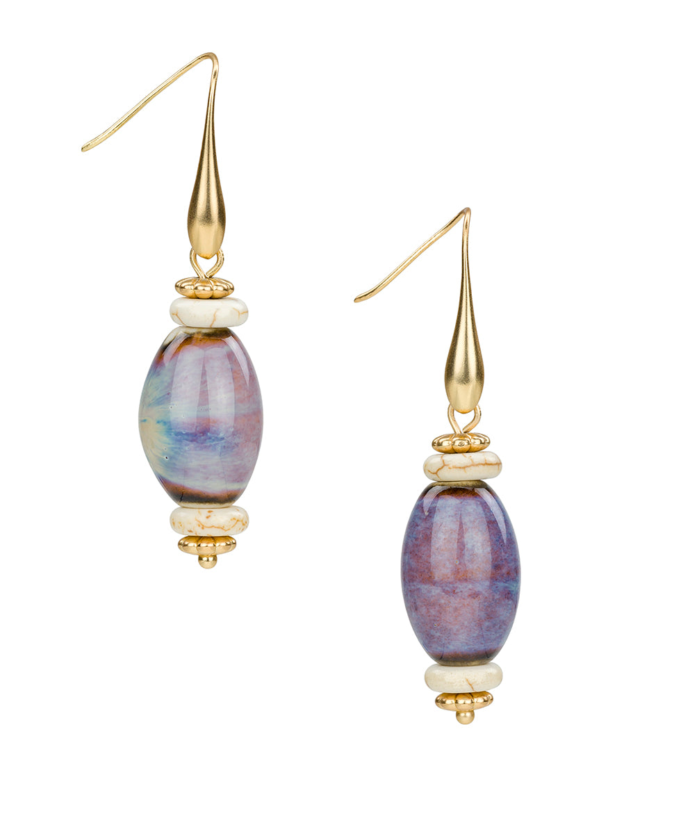 Teal Bead Drop Earrings - Ceramic Bead