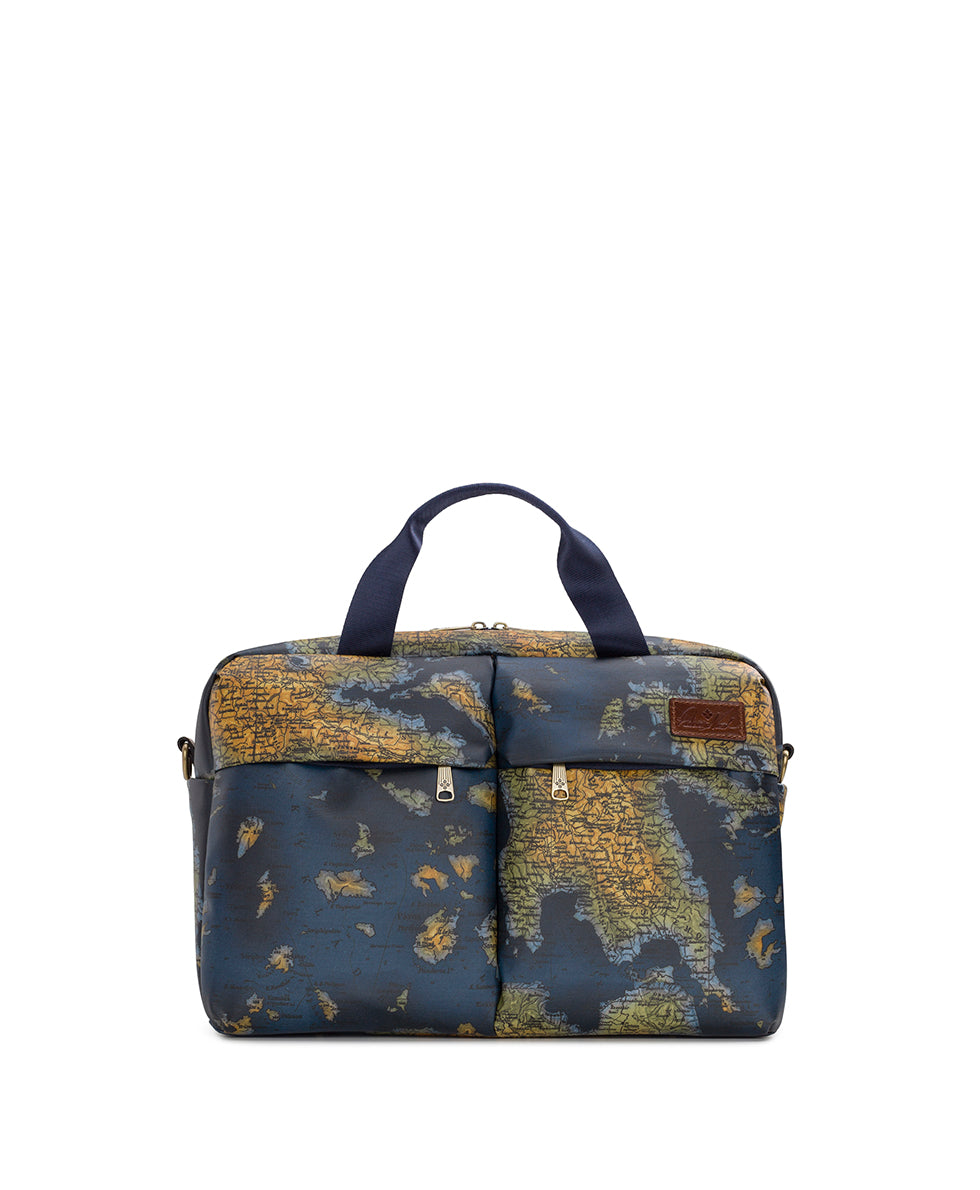 Calise Carry‑On Bag - Patina Coated Linen Canvas ‑ Greek Map