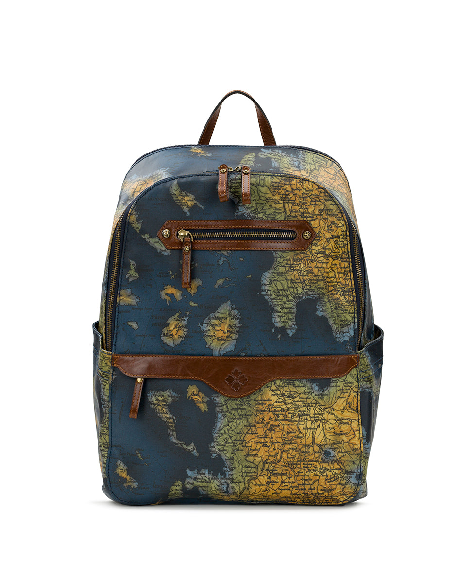 Karina Backpack -  Patina Coated Linen Canvas – Greek Map