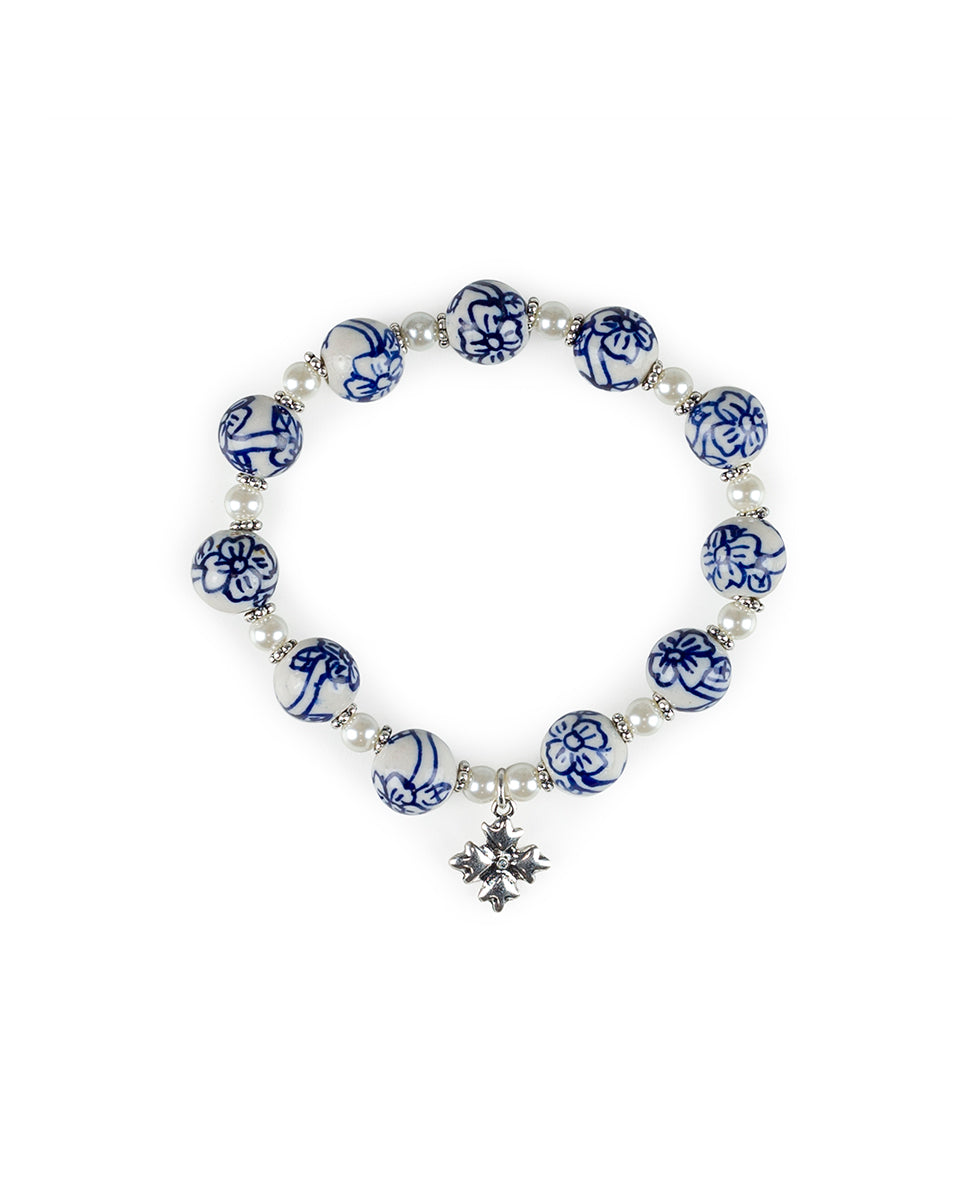 Beaded Stretch Bracelet  - Blue Ceramic Bead