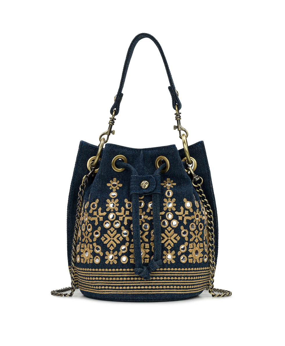 Volania Drawstring - Greek Mirror Embroidery