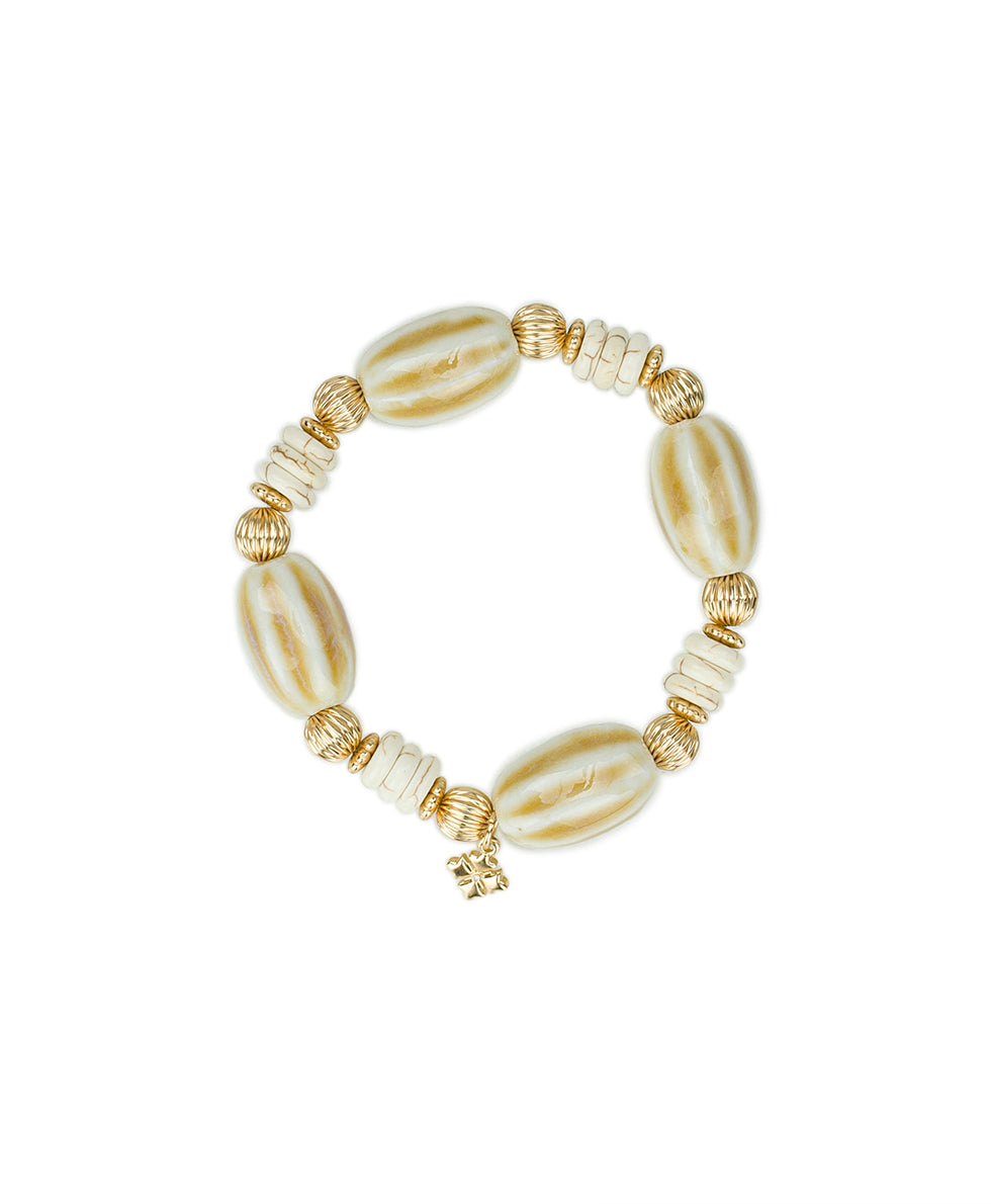 White Textured Bead Stretch Bracelet - Ceramic Bead