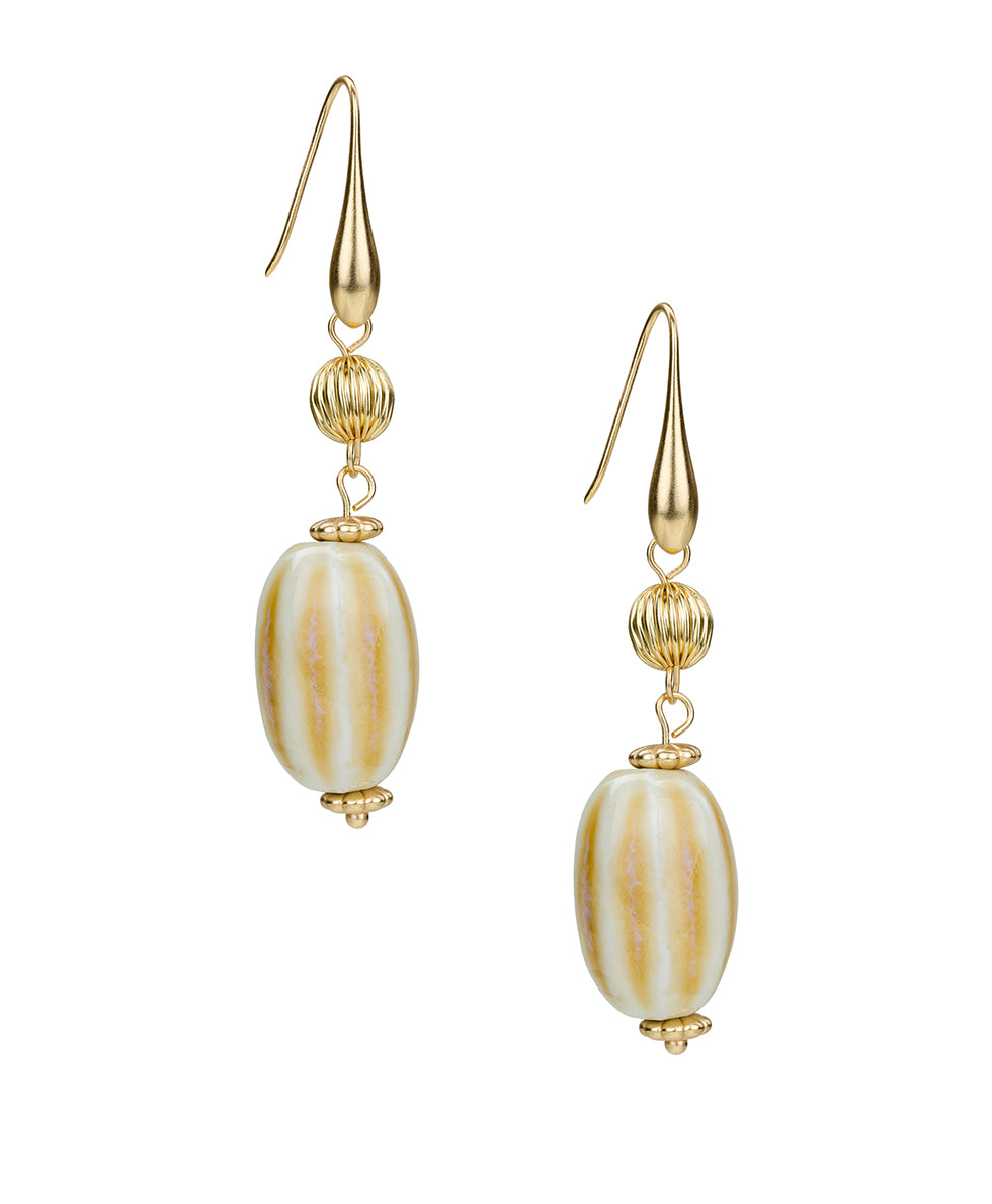 White Textured Bead Drop Earrings - Ceramic Bead
