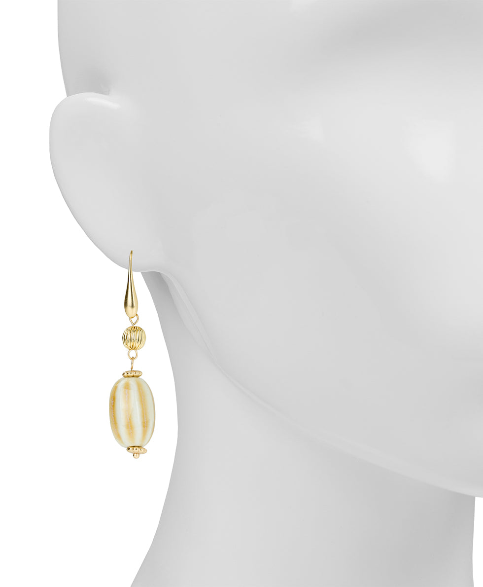 White Textured Bead Drop Earrings - Ceramic Bead